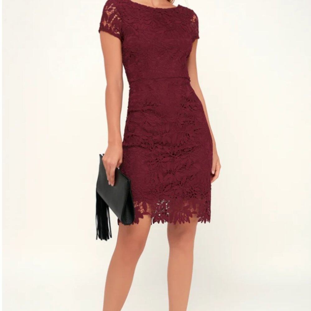 Lulus Right Sheer, Right Now Burgundy Lace Bodycon Dress
